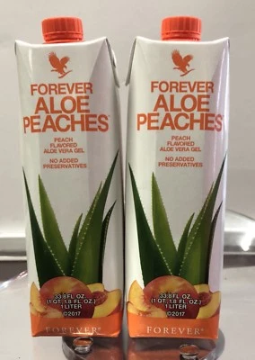 2 Pack Piezas  Forever Living Aloe Vera Gel Bits N Peaches 1 Liter FREE SHIPPING - Image 1 of 4