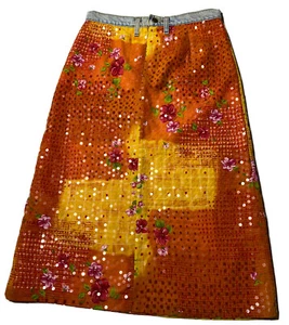 Vintage Maxou Pour Toi Sequined Plaid & Floral Denim Waist Skirt Hippy Boho - Picture 1 of 10