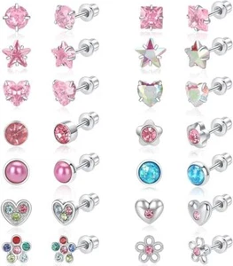 Conjuntos de 14 pares de pendientes de acero quirúrgico para niños pequeños pendientes tornillos para mujeres - Imagen 1 de 1
