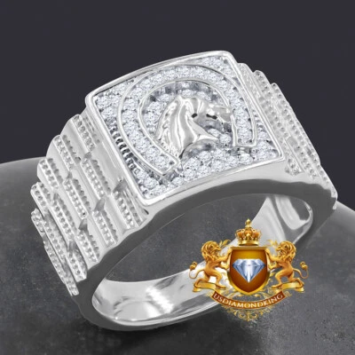 Anillo de eslabones presidenciales herradura de la suerte tono oro blanco plata genuina para hombre Foto 1 de 2
