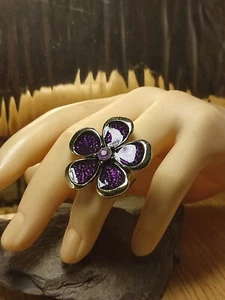 Cocktail Ring in Silber schön groß selten Blume Glasiert Größe ist einstellbar - Picture 1 of 6