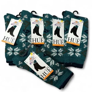 HUE Womens Ankle Boot Socks One Size Atlantis Blue Nordic Fair Isle 5 Pairs New - Picture 1 of 8