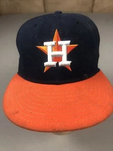 Vintage New Era 5950 Houston Astros Fitted Hat Cap 6 7/8 MADE IN USA Batting Man - Picture 1 of 11