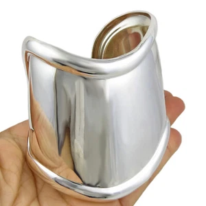 Wide Polished Cuff Hallmarked 925 Sterling Silver Statement Bracelet - Picture 1 of 6