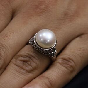 White Pearl Gemstone 925 Sterling Silver Ring Handmade Jewelry Gift For Women