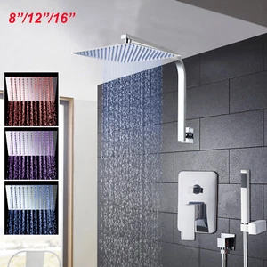 LED Rainfall Shower Head Gooseneck Arm 2-Way Mixer Valve Hand Held Shower Faucet - Bild 1 von 17