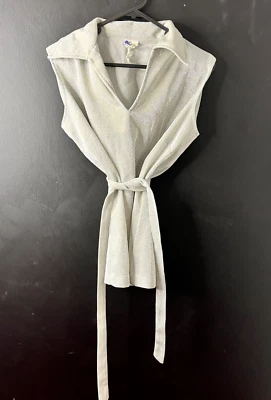 Camisa discoteca vintage australiana de los años 70 plateada metálica sin mangas cinturón sin mangas AU 12 Foto 1 de 4