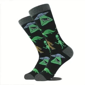 Mens Alien Abduction Nessi BIG FOOT Cartoon Novelty Character Socks UK 6-11 - Picture 1 of 1