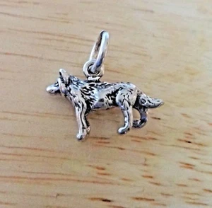 Sterling Silver 3D Small 11x17mm Coyote Wolf Australian Shepherd Charm! - Picture 1 of 8