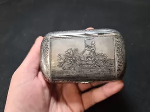 Antique Russian 84 Silver Engraved Snuff Box 167 Grams.with Kubachi blackening - Picture 1 of 17