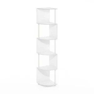 Econ 5-Tier Zigzag Corner Shelf Bookcase, Bookshelf, White/White - Picture 1 of 6