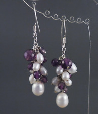 Ohrhänger mit echten Perlen & Amethysten - 925 Silber schöne Damen Ohrringe