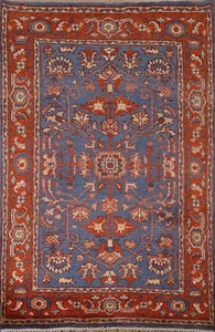 Tappeto Oushak blu fatto a mano con accento 4x6 classico arredamento casa tappeto lana orientale - Foto 1 di 17