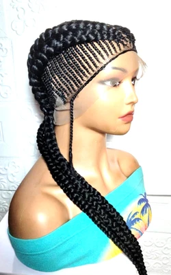 Peruca trançada preta Cornrow grandes tranças duplas renda completa cabelo de bebê peruca trançada - Imagem 1 de 4