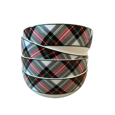 Mikasa TARTAN WHITE Christmas Plaid Fruit Dessert Bowls 4.5in Set of 4 New