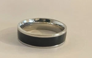 Mens Ring Silver & Black Masculine Band Wedding Anniversary B'Day - Two Sizes - Picture 1 of 6