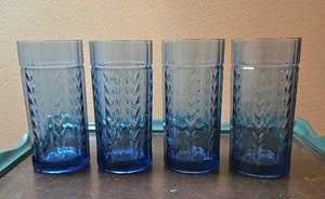Juego de 4 vasos de vidrio vintage de ancla de laurel vertical azul AHC47 15 ozs - Imagen 1 de 8