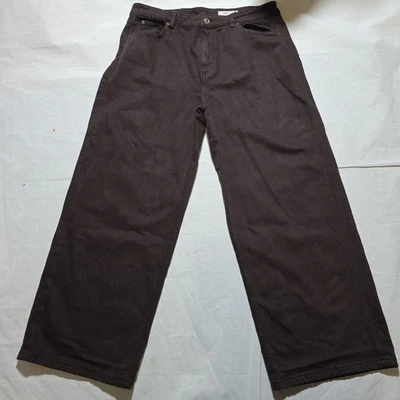 M&S Wide Leg Denim Jeans Womens Size 18 Regular Baggy Trousers Brown - Image 1 of 4