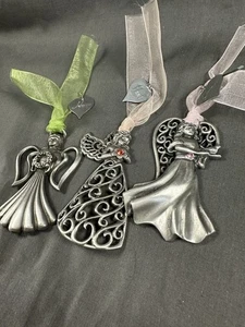 3 Christmas ornament Pewter Angel Hope, Noel, And Faith Swarovski Crystal EX4463 - Picture 1 of 4
