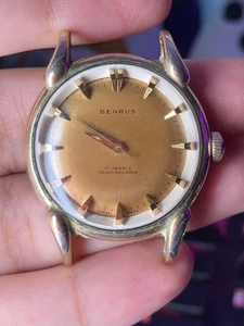 Benrus 50s Amber Dial Vintage Watch with Deco Lugs, Manual, 33mm, Works. - Picture 1 of 6