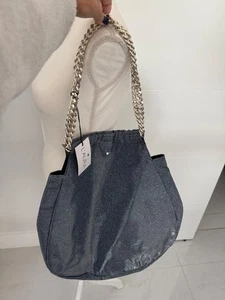 L'AURA Denim Striped Sparkle Miami Shoulder Bag Chain Strap NWT Large Bag - Bild 1 von 8