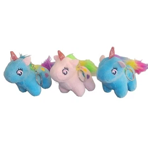 Set of 3 Unicorn Plush Keychains with Rainbow Mane, Blue & Pink Cute Design - Picture 1 of 10