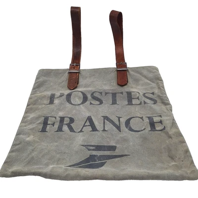 Bolso de Mano Postes France Correo de Lona Vintage con Correas de Cuero Foto 1 de 4