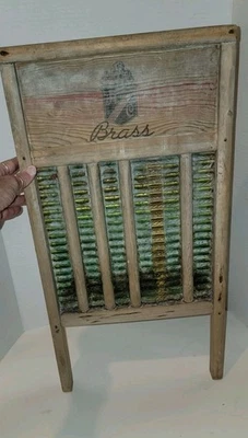 Vintage The Home Crest Brass And Wood Washboard Home Crest Co Primitive Laundry  - Image 1 of 4