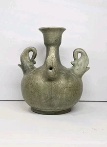 Thailand Elefant Keramik Vase mit mattgrüner Glasur - Bild 1 von 9