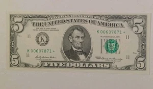 1969 $5 Star Note UNC Bill Dollar Dallas District Crisp Comes In Plastic Sleeve - Picture 1 of 2