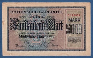 GERMAN STATES -- BAYERISCHE NOTENBANK - 5000 MARK ( 1.12.1922 ) - F+ - PICK S925 - Imagen 1 de 2