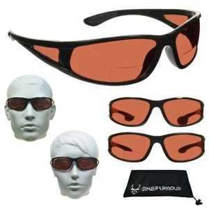 HD Amber Sport Bifocal Reader Sunglasses Blue Blocking Sport Wrap Side Shield - Picture 1 of 11