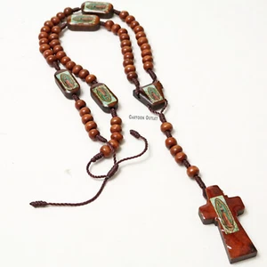 Guadalupe Wooden Rosary Vigen De Guadalupe Rosario Cafe de Madera 17" - Picture 1 of 7