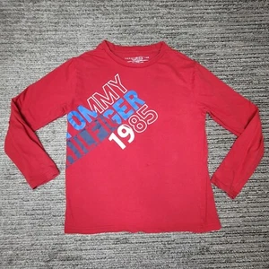 Tommy Hilfiger Size M 12/14 Boys T Shirt Logo Long Sleeve Red - Picture 1 of 7