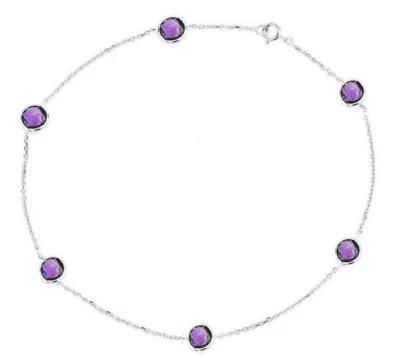 Pulsera tobillera de oro blanco de 14K con piedras preciosas de amatista púrpura 9 pulgadas Foto 1 de 2