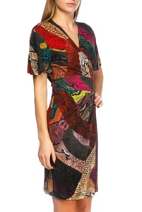 Just Cavalli Faux Wrap Tie Waist Multicolour Snakeskin Print Dress IT40 UK8-10 - Picture 1 of 6