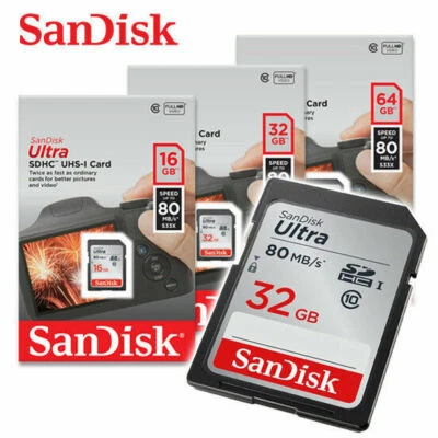 SanDisk 16GB 32GB 64GB Ultra Klasse 10 UHS-I SD 80mb/S SDHC SDXC Speicher karte - Image 1 of 4