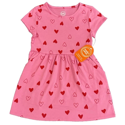 Vestido Wonder Nation Rosa con Corazones Rojos SS Play con Bolsillos Niñas XS 4-5 NUEVO Foto 1 de 4