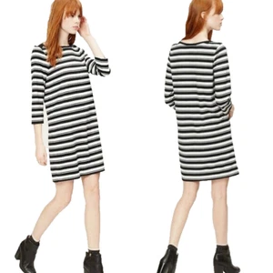 Loft PS SP Dress Women's Black White Striped Boatneck Knit Petite - Picture 1 of 6