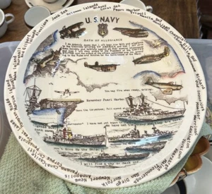 VintageWWII Era Vernon Kilns U.S. Navy Bases Historical Events Ships USN 10-3/8" - Picture 1 of 7