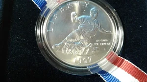 1997 Jackie Robinson Proof & UNC Silver Dollars - BOXES & UNC COA/NO PROOF COA - Picture 1 of 8