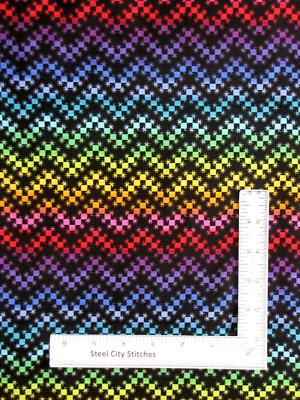 Tela Geométrica Arco Iris Ombre Zig Zag Negro País de las Maravillas Algodón Andover por Yarda Foto 1 de 2