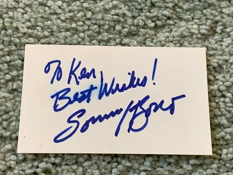 Sony Bono Autographed Signed Index Card with inscription Sonny and Cher Cover