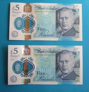 King Charles £5 x 2 aufeinanderfolgende Banknote Seriennr. CA22 401654 BIS CA22 401655 - Bild 1 von 8