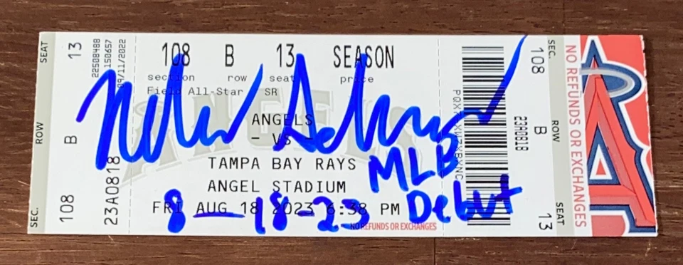 Nolan Schanuel Anaheim Angels 8-18-23 MLB Debut Signed Inscription Ticket JSA - Image 1 of 1