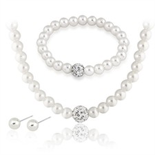 925 Sterling Silver 5.5-6mm Freshwater Pearl Necklace Bracelet Earrings Set