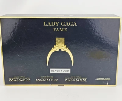 Lady Gaga Black Fluid Eau De Parfum 3.4 oz Shower Gel Rollerball Gift Set READ - Image 1 of 4