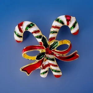 Christmas Candy Canes Holiday Fashion Brooch Gift - Picture 1 of 7