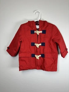 Janie And Jack Red Boys Canvas Hooded Jacket Size 12/18 Months - Picture 1 of 6