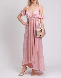 RRP€710 JUST CAVALLI Maxi Dress IT38 US2 UK6 XS Pink Lined Gathered Strappy - Picture 1 of 6